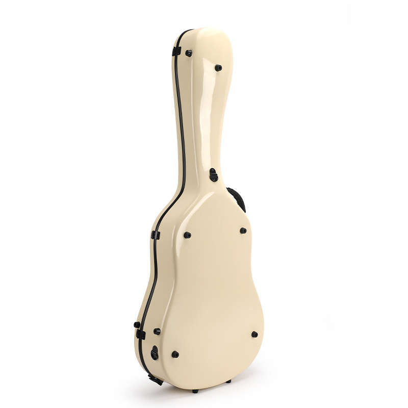 High-grade quality guitar case white cream color lockable safe latch guitar bag fiberglass material  classical guitar case