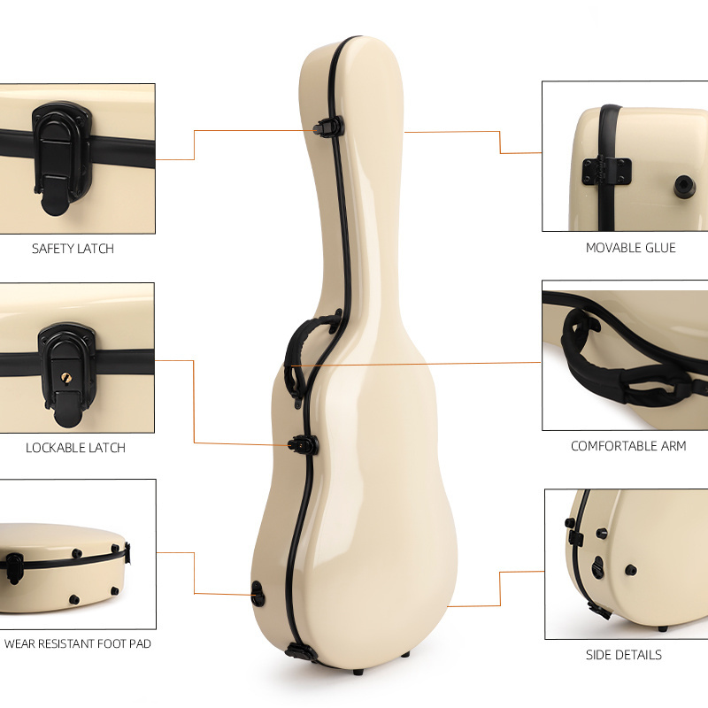 High-grade quality guitar case white cream color lockable safe latch guitar bag fiberglass material  classical guitar case