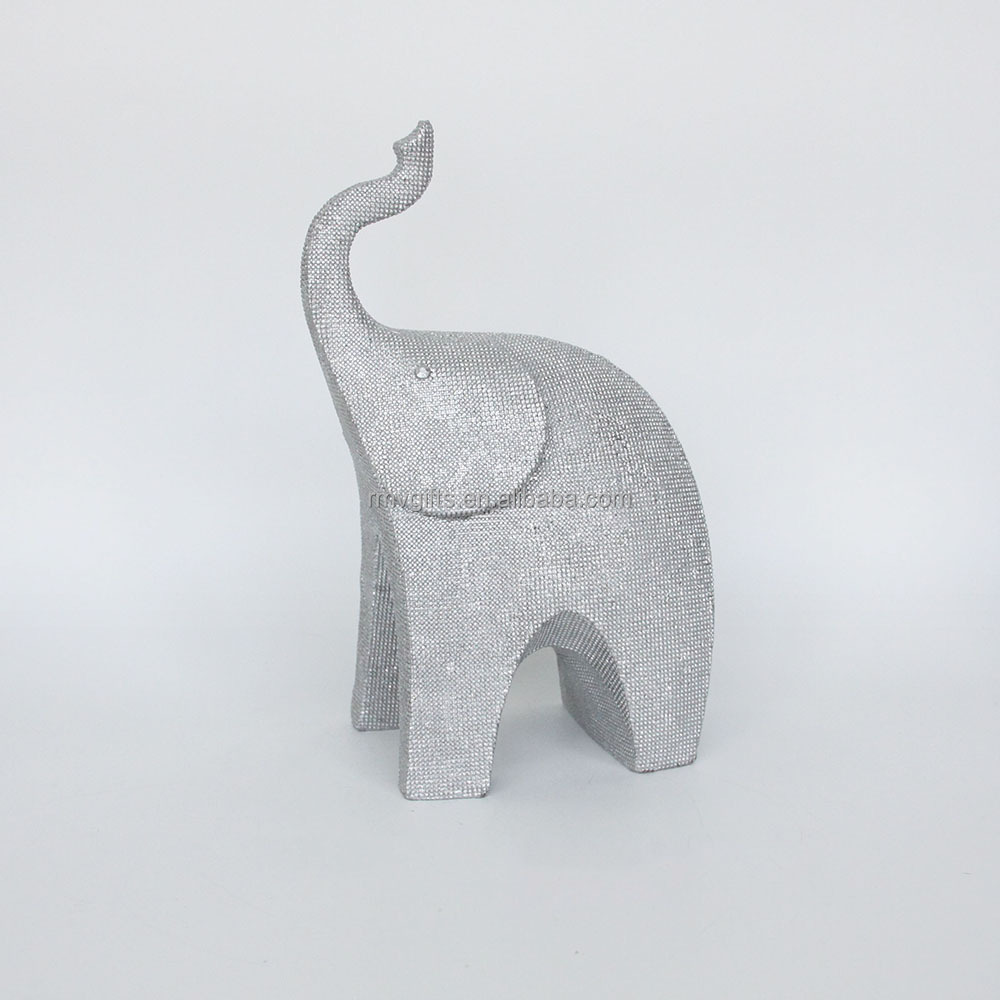 Quanzhou Creative Gifts Resin Silver Elephant With Glitter Home Decoration Lucky Elephant Figurine