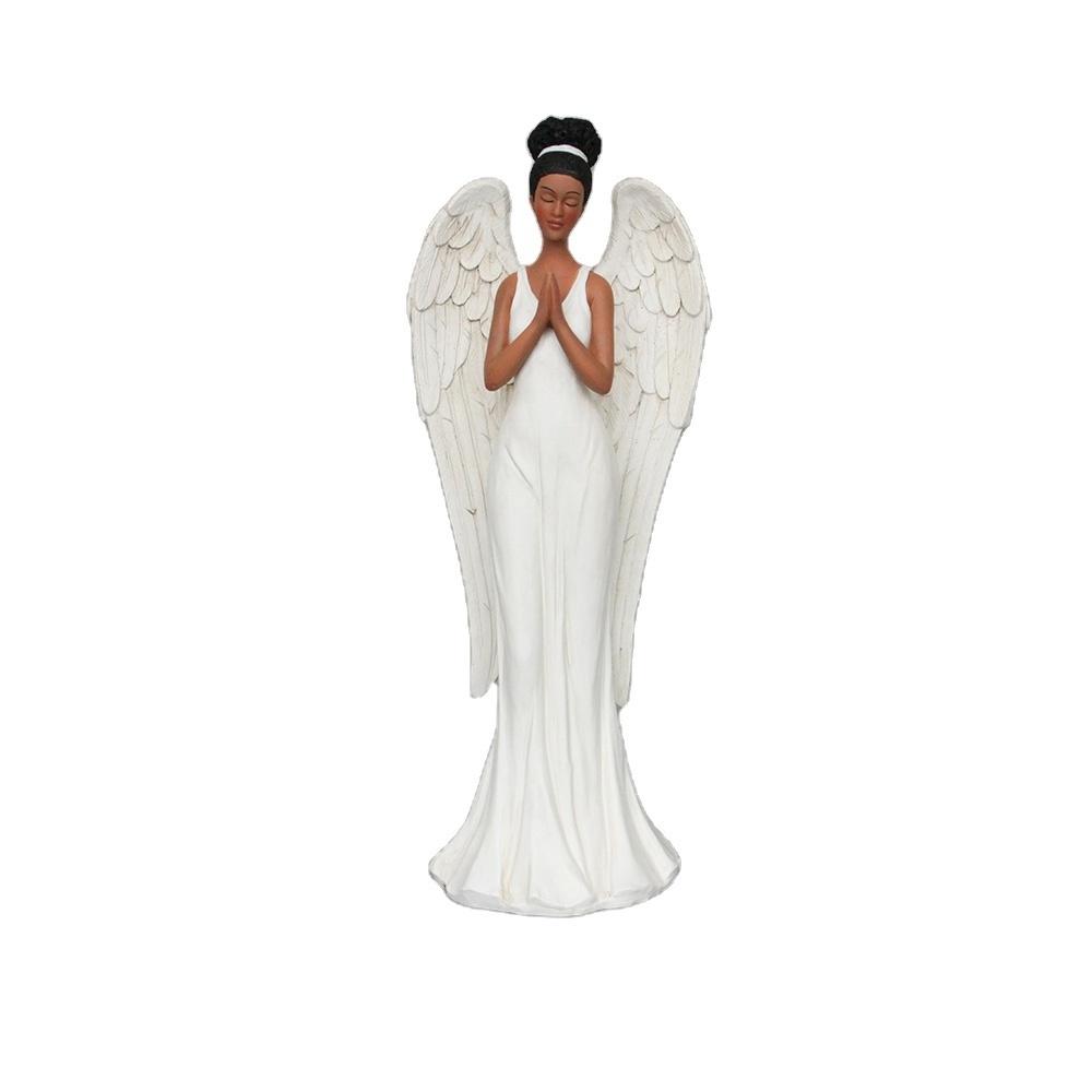 Hand Carved Resin Blessing Praying Angel Statue Holiday Home Creative Indoor African American Christmas