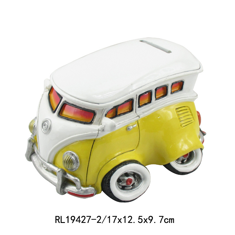 Home gifts school bus money pot sculpture ornaments, indoor desktop wall decoration