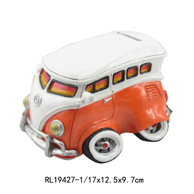 Home gifts school bus money pot sculpture ornaments, indoor desktop wall decoration