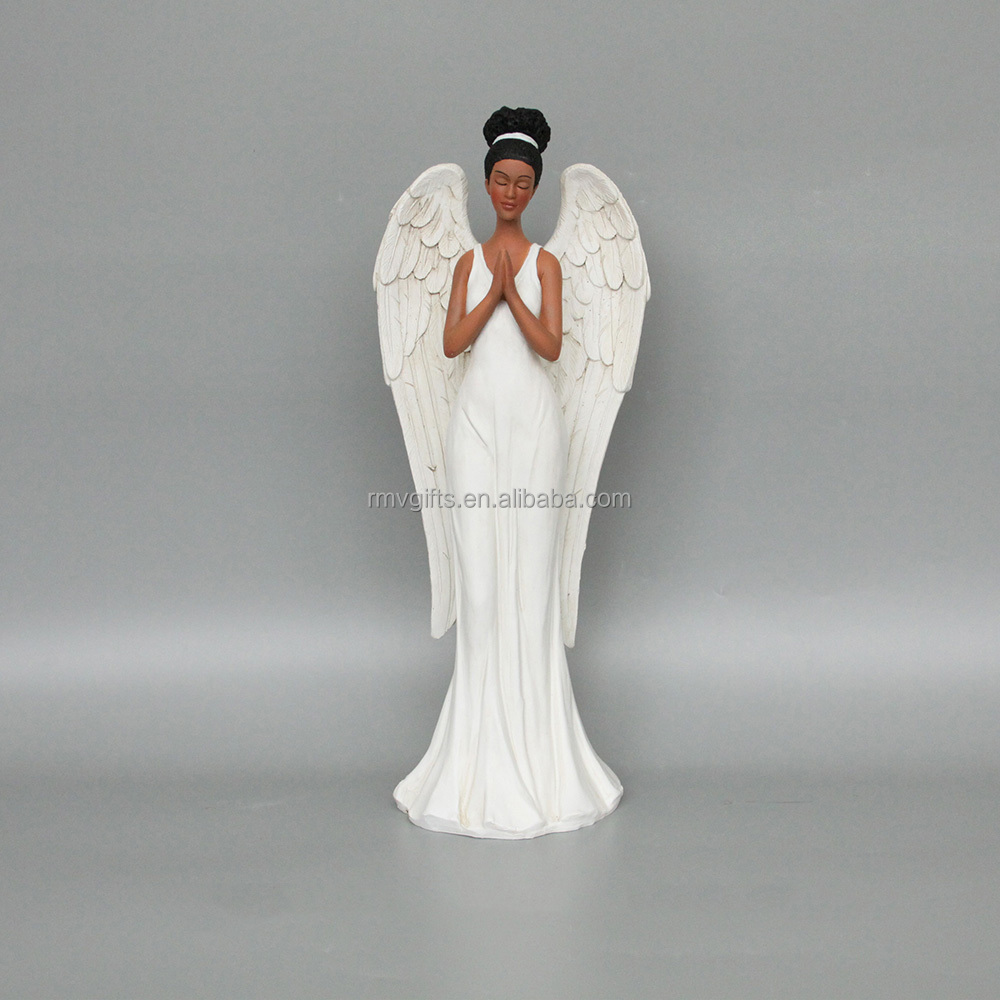 Hand Carved Resin Blessing Praying Angel Statue Holiday Home Creative Indoor African American Christmas