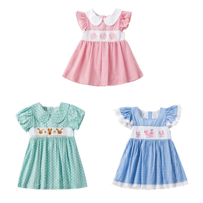 Toddler Girls Summer Dress 2023 Smocked Dress Children Clothing Wholesale