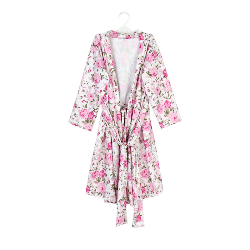 Pink Flower Mommy Robe for Maternity Nursing Robe Bridesmaid Kimono Sleepwear