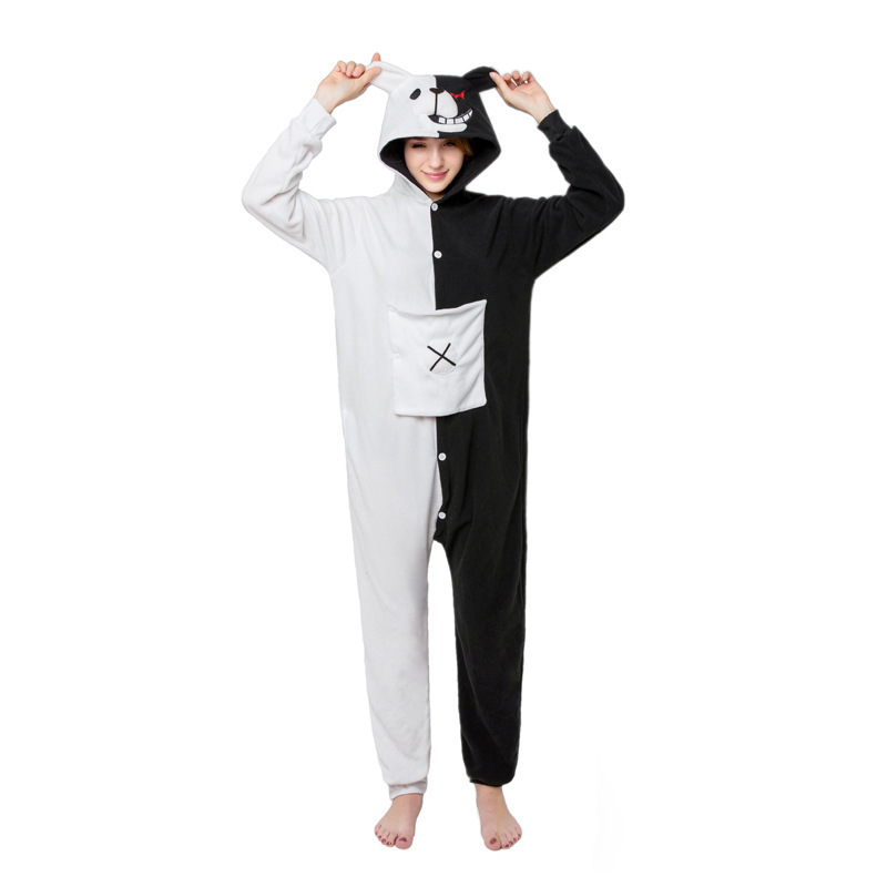 Halloween Cosplay Costume Black White Animal Pajama Women Adult Cartoon Overalls Suit Polar Fleece Sleepwear