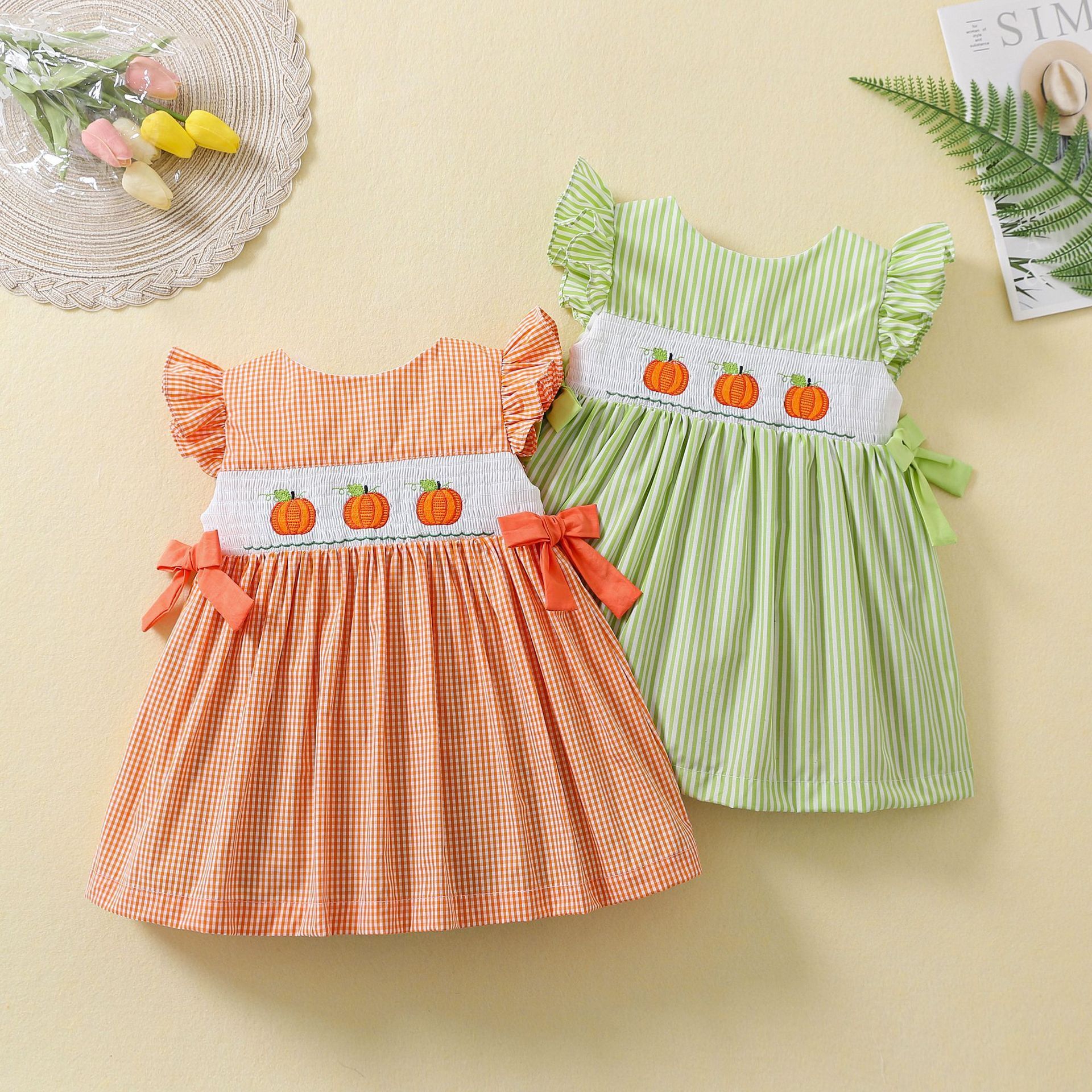 Toddler Girls Summer Dress 2023 Smocked Dress Children Clothing Wholesale