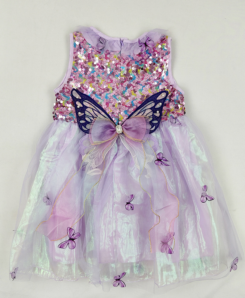 Girls  Fashion Summer Ceremonial Dress Performance Costumes Princess  Sequin  Butterfly Wings Dress