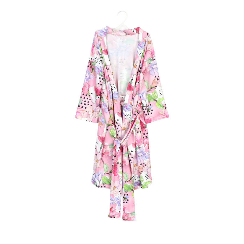 Pink Flower Mommy Robe for Maternity Nursing Robe Bridesmaid Kimono Sleepwear