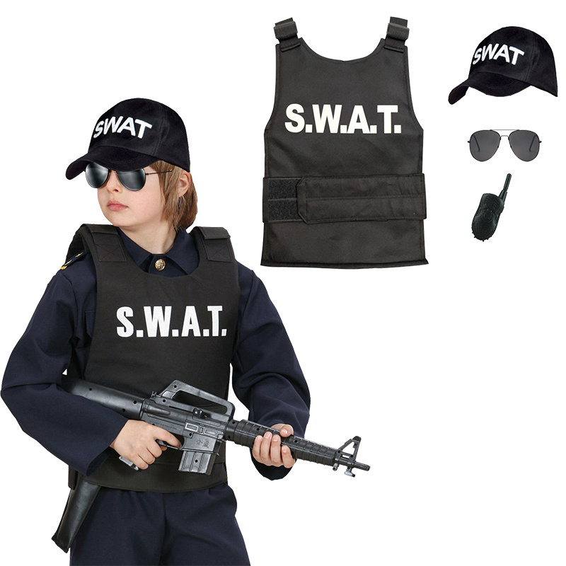 Hot  Halloween costumes Swat for Boys Police Costume for Kids cosplay costumes for performances and parties