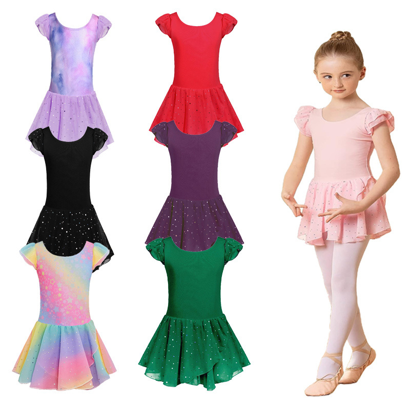 Girls Ruffle Sleeve Ballet Dance Dress Tutu Skirted Leotard Children's Dance Clothing