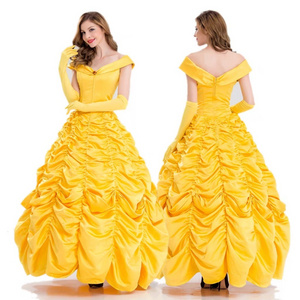 Halloween Women Beauty and Beast Belle Princess Yellow Belle Princess Dress Cosplay Costume