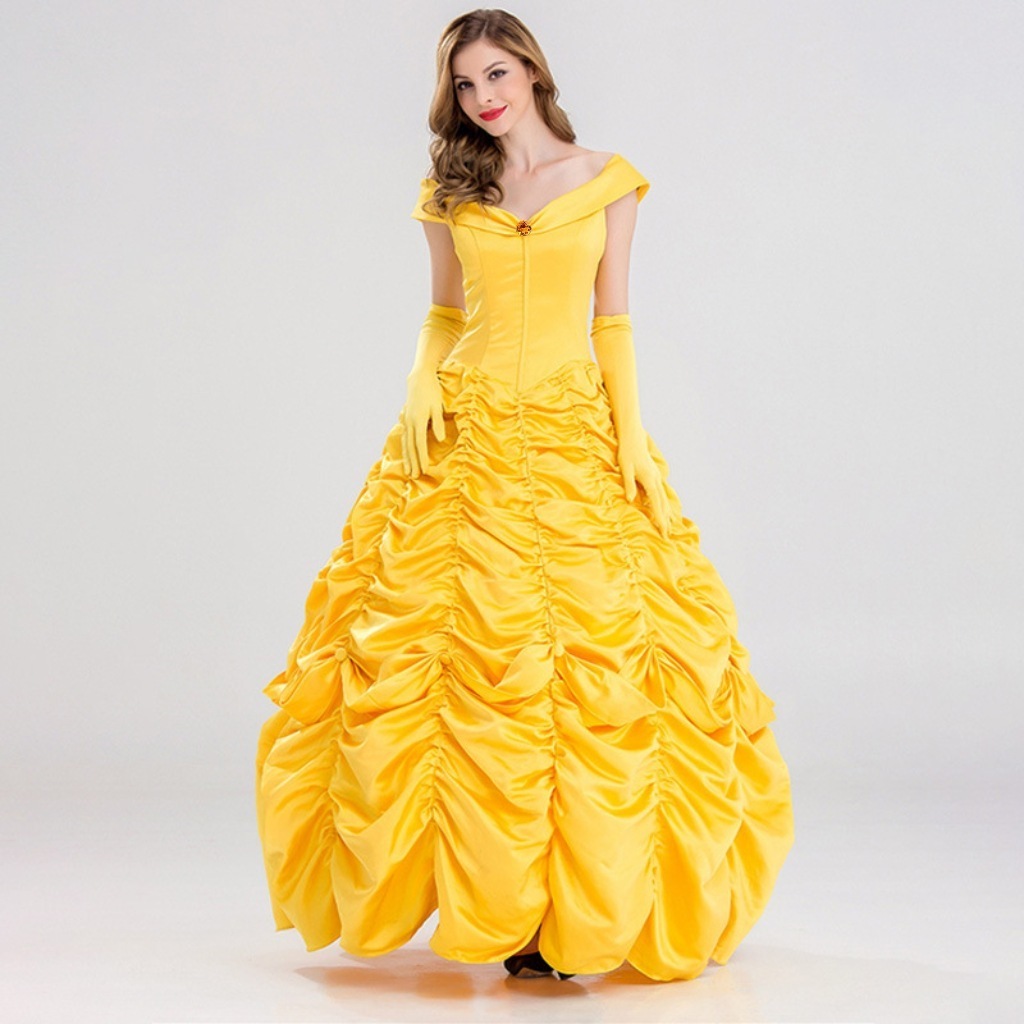 Halloween Women Beauty and Beast Belle Princess Yellow Belle Princess Dress Cosplay Costume