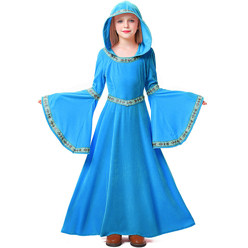 Halloween Scary Witch Costume Children Vampire Witch Dress Show Performing European Medieval Costumes