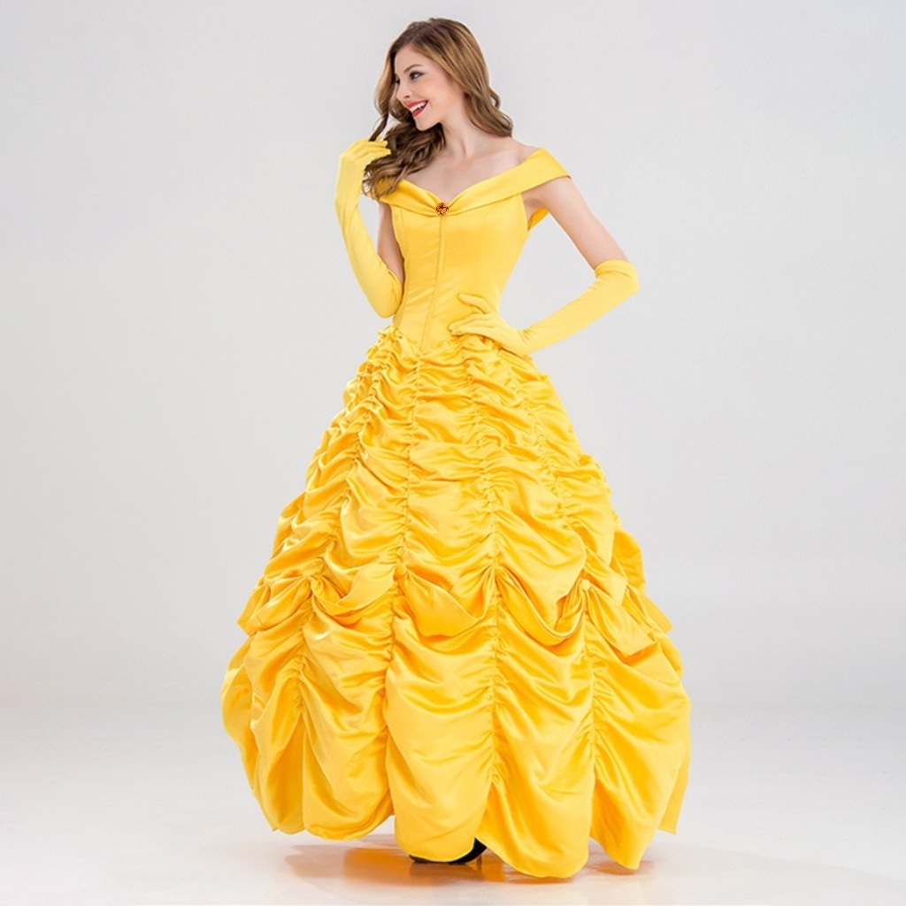 Halloween Women Beauty and Beast Belle Princess Yellow Belle Princess Dress Cosplay Costume