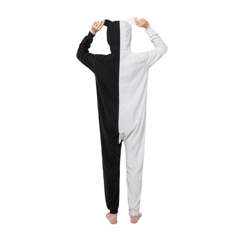 Halloween Cosplay Costume Black White Animal Pajama Women Adult Cartoon Overalls Suit Polar Fleece Sleepwear