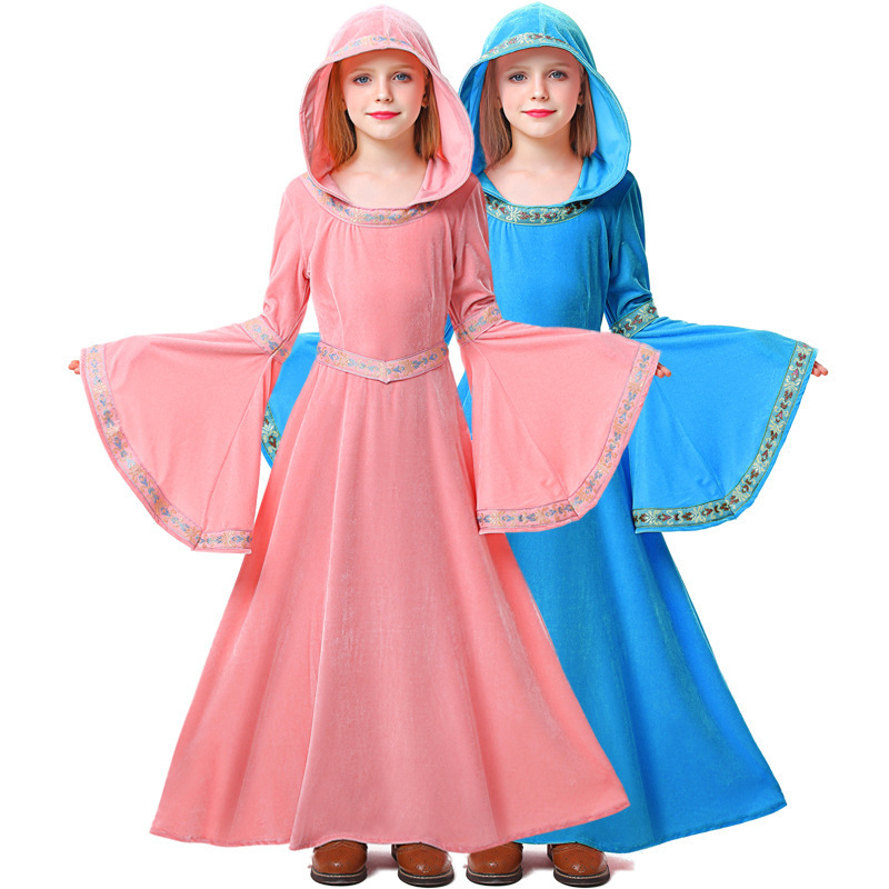 Halloween Scary Witch Costume Children Vampire Witch Dress Show Performing European Medieval Costumes