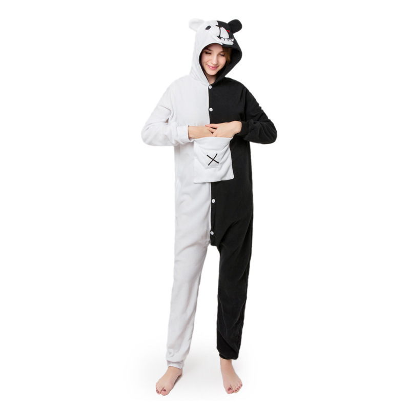 Halloween Cosplay Costume Black White Animal Pajama Women Adult Cartoon Overalls Suit Polar Fleece Sleepwear