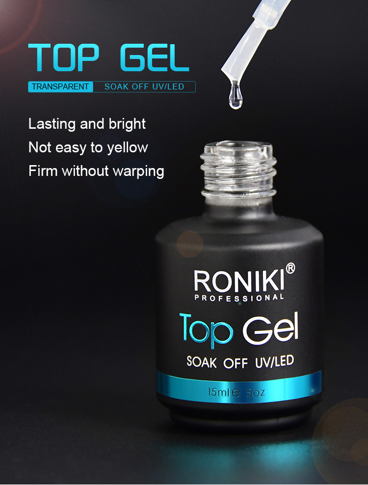 RONIKI 15ml Professional Super shine Clear Gel Nail Polish Clear Base Coat Top Coat soak off UV Gel No wipe Top Coat