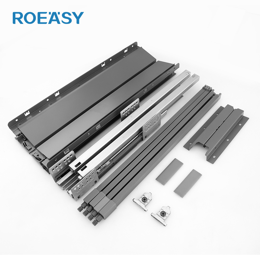 Roeasy Soft Close Double Wall Drawer Slide Undermount Drawer Channel System Full Extension Slim Box Kitchen Drawer Slide