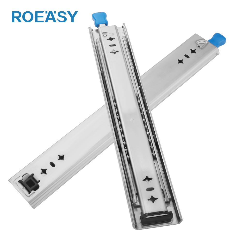 ROEASY drawer slides heavy duty Locking Three Sections Full Extension 500LB Load Drawer Runners Ball Bearing Side Mount Rail