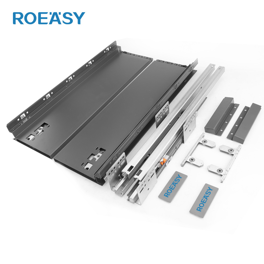 ROEASY Soft Closing Undermount Kitchen Metal Slim Box Cabinet Drawer Slide Double Wall Drawer