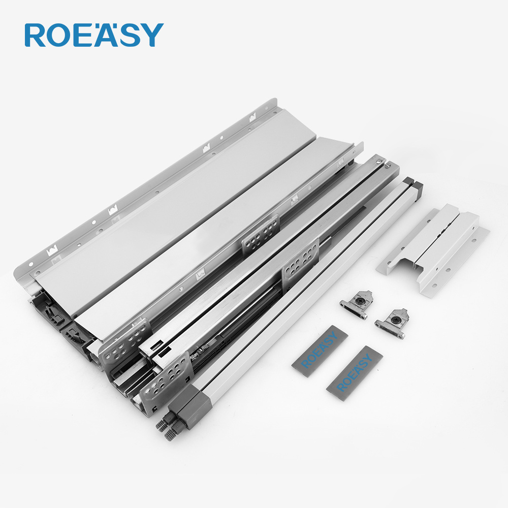 ROEASY Soft Close Drawer Runner System Metal Box Drawer Slides Push To Open Two Way Drawer Slides Telescopic Channel