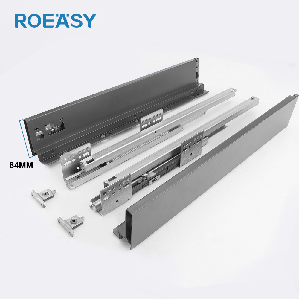 ROEASY Soft Close Slim Drawer Boxes 84mm Height Slide Drawer Channel System Double Wall Drawer Slide for Kitchen