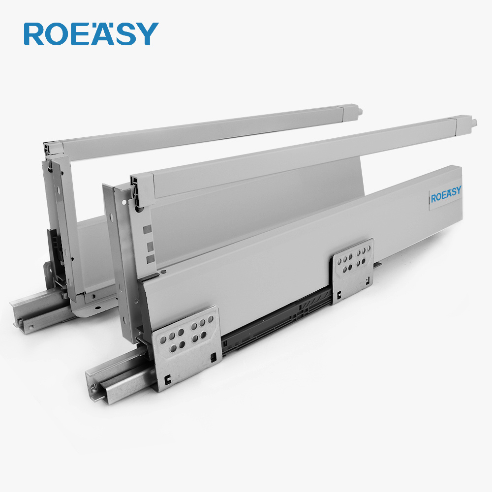 ROEASY Soft Close Drawer Runner System Metal Box Drawer Slides Push To Open Two Way Drawer Slides Telescopic Channel