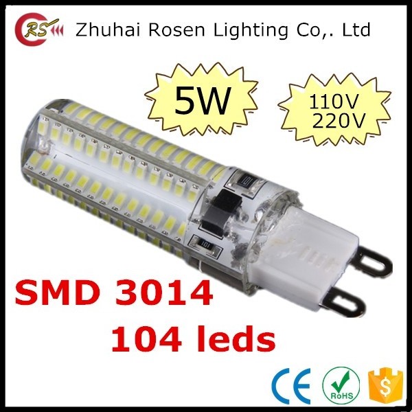 led bulb light 110V 220V SMD 3014 silica gel led silicone lamp bead corn light g9 bulb 5w 104 leds