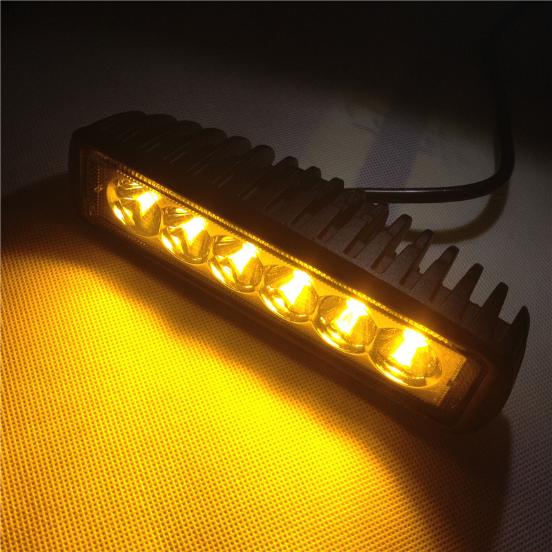 12V 24V 18W 6inch red Amber Led Light Bar Yellow Led Driving Work Headlight Spot Flood Off-Road  Fog Golden Lamp Car OffRoad