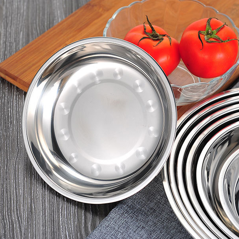 Custom Stainless Steel Dinner Plates For Kitchen Metal Round Food Dish For Storage Vegetables