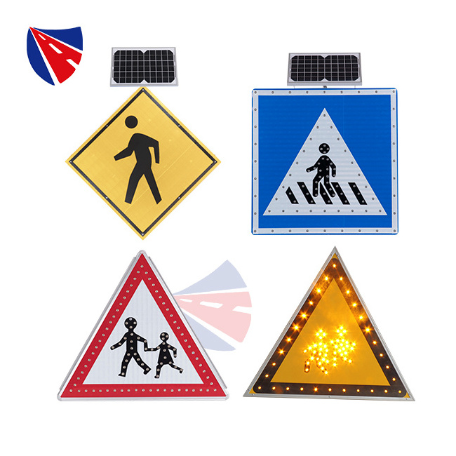 MUTCD Solar Power Flashed Warning Pedestrian Crossing Signs with LED Lights Crosswalk Solar Traffic Sign