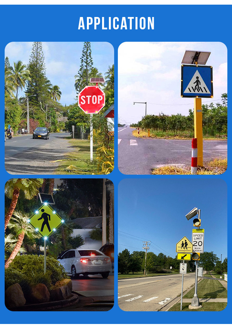 Solar Powered Internally Illuminated Road Mark Signs with Flashing Signal Light Red LED Reflective Stop Solar Traffic Sign