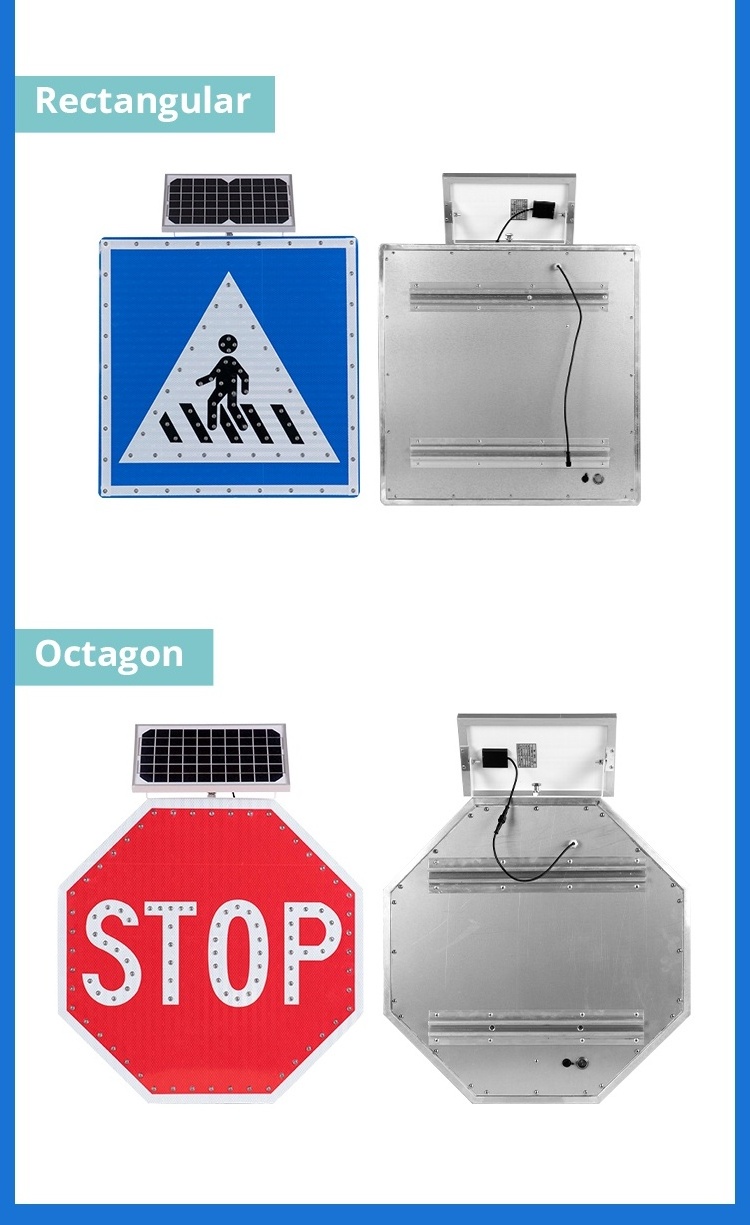 Yellow Square Traffic Sign with Flashing Lights LED Electronic Digital Speed Signs Solar Powered Pedestrian Crossing Sign