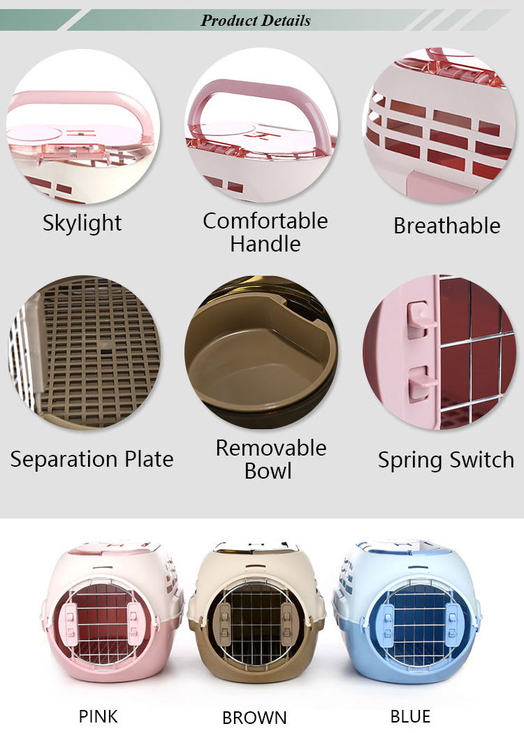 Small Dog Travel Skylight Design Plastic Pet Carrier With Bowl