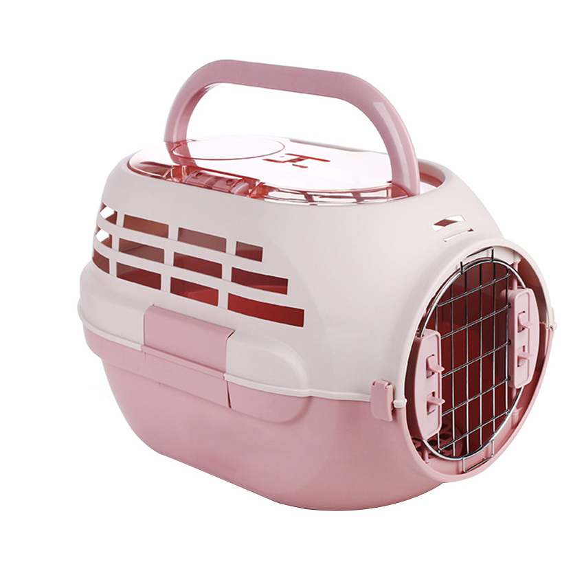 Small Dog Travel Skylight Design Plastic Pet Carrier With Bowl