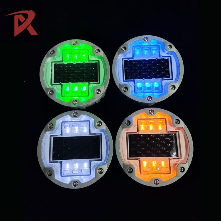 CE IL300 6 crews IP68 Round Led Underground Pavement Marker Car Guidance Warning Light Embedded Solar Road Stud