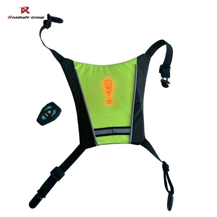 Bright neon-colored rechargeable led light turn signal safety vest for cycling sports