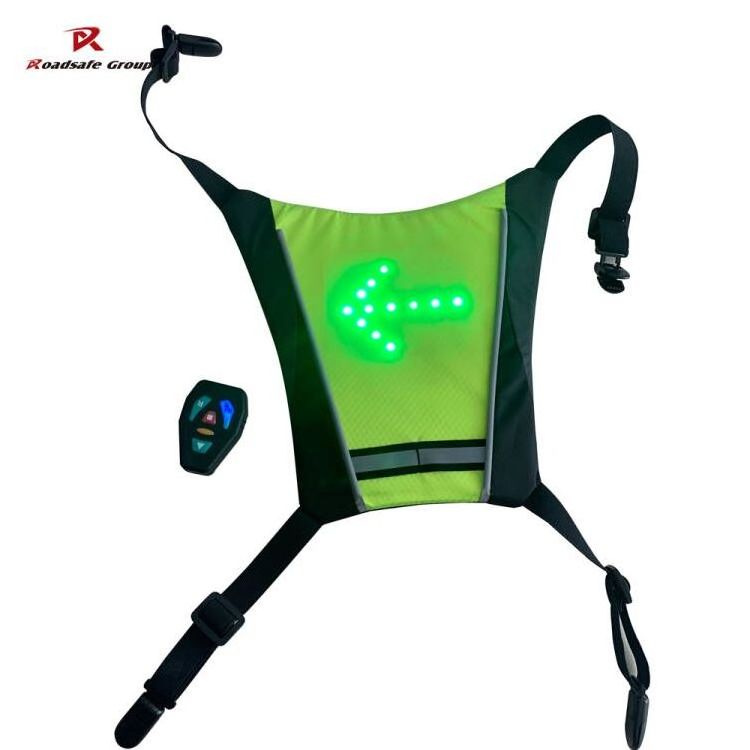 Bright neon-colored rechargeable led light turn signal safety vest for cycling sports