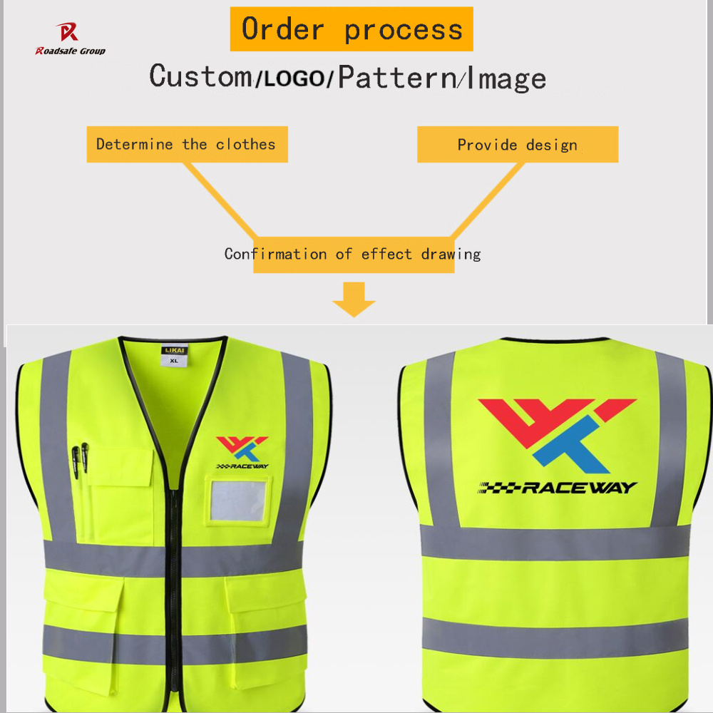 High Visible Security Reflective Vest Jacket 100% Polyester Fabric Safety Reflective Vest With LOGO fluorescent