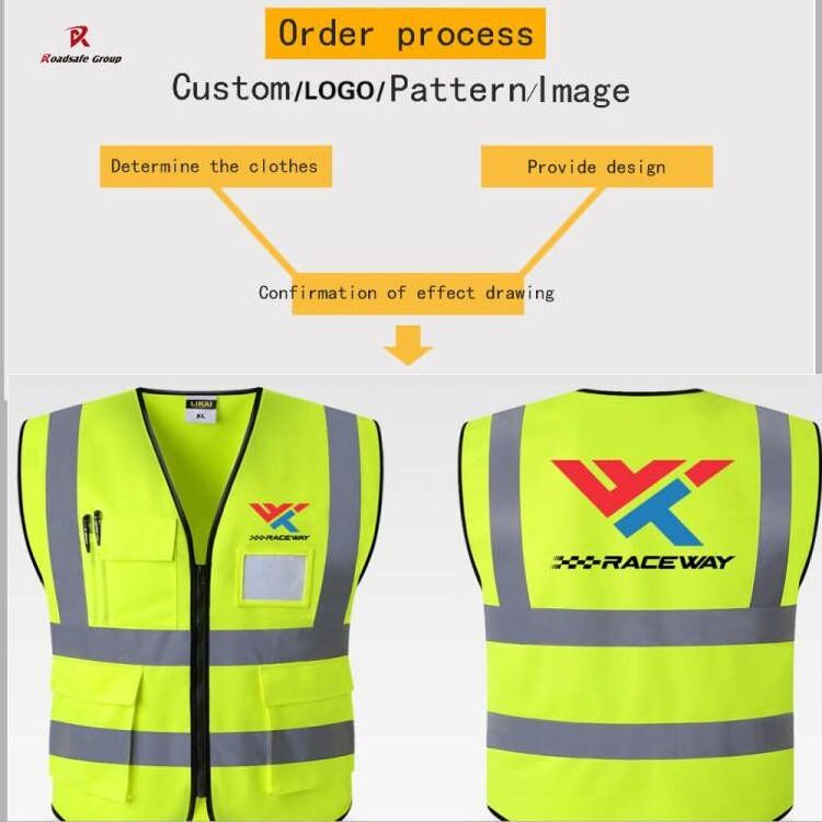 High Visibility Cheap Safety vest Reflector Jacket Reflective Vest custom logo with Pockets 120g and One size fits all