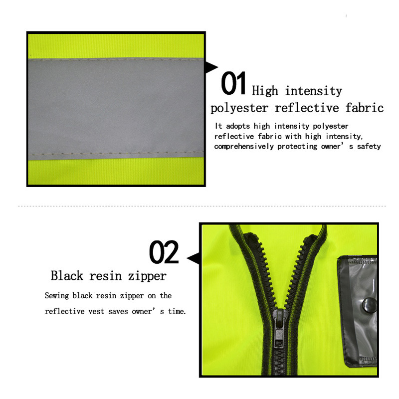 OEM 100% polyester reflective safety vest with zipper & ID pockets