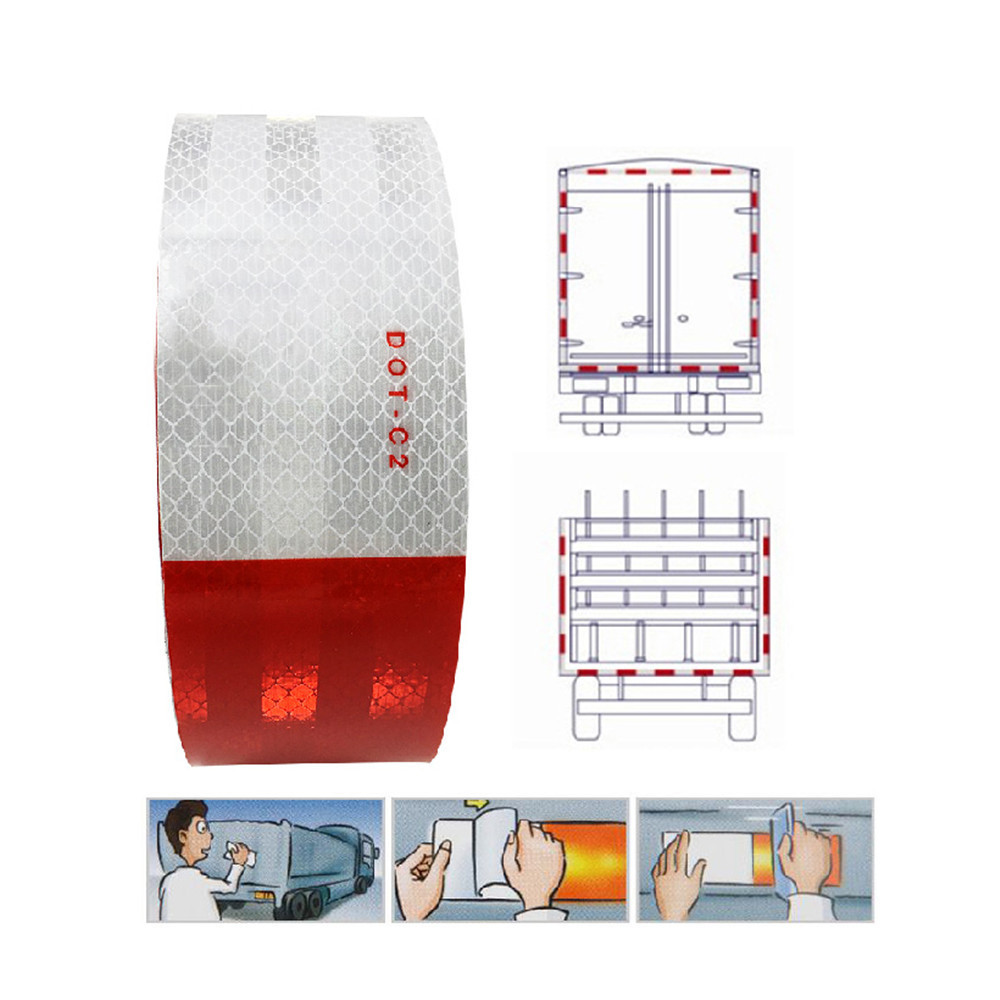 Vehicle Prismatic Grade Sticker Reflective Red White Conspicuity Reflective Tape Reflect Dot-C2 Tape For Trailer