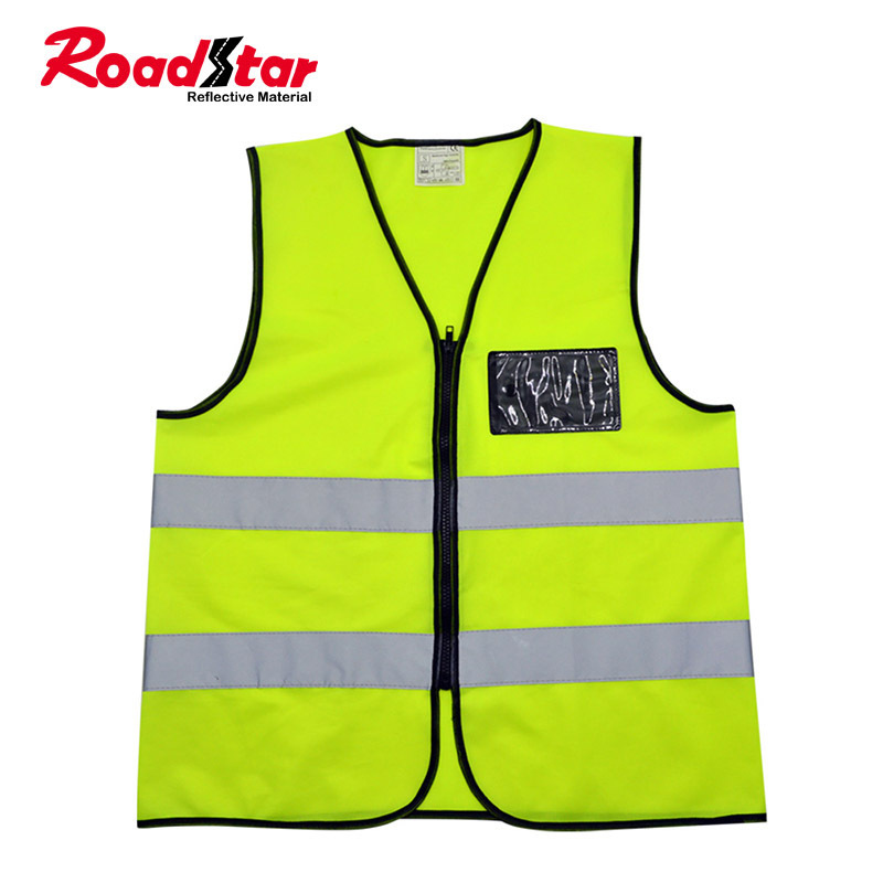 OEM 100% polyester reflective safety vest with zipper & ID pockets