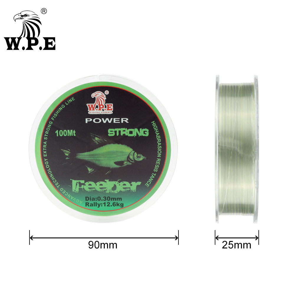 W.P.E FeeDer 100m Nylon Fishing Line Strong 0.20mm-0.60mm Monofilament Nylon Line 6.02KG-37KG Carp Fishing Wire