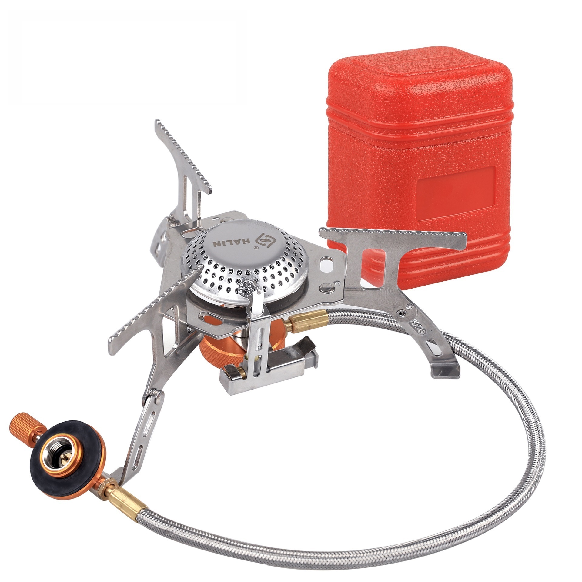 2023 Outdoor Portable Mini Gas Stove Camping Hiking BBQ Stove Gas Ultralight Adjustable Cooker Plastic Box Butane Stove 1 Pc 3-5