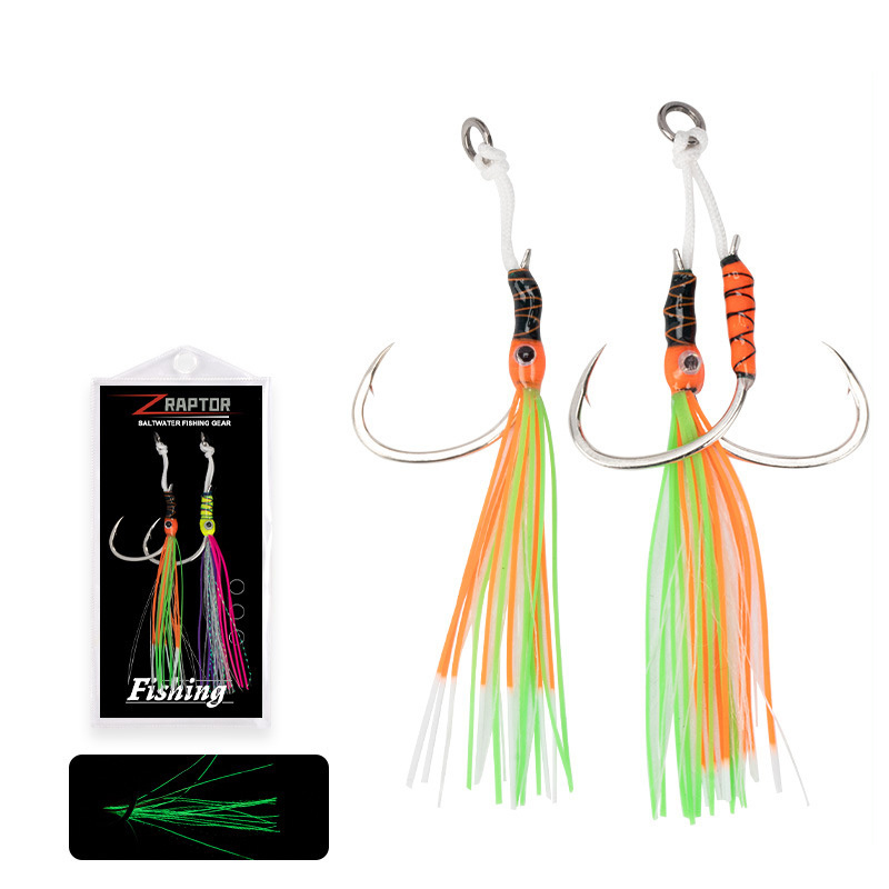 New Multi Color Luminous UV Effect Steel Slow Jigging Hook Double Assist 3D Lure Eyes Fishing Hooks