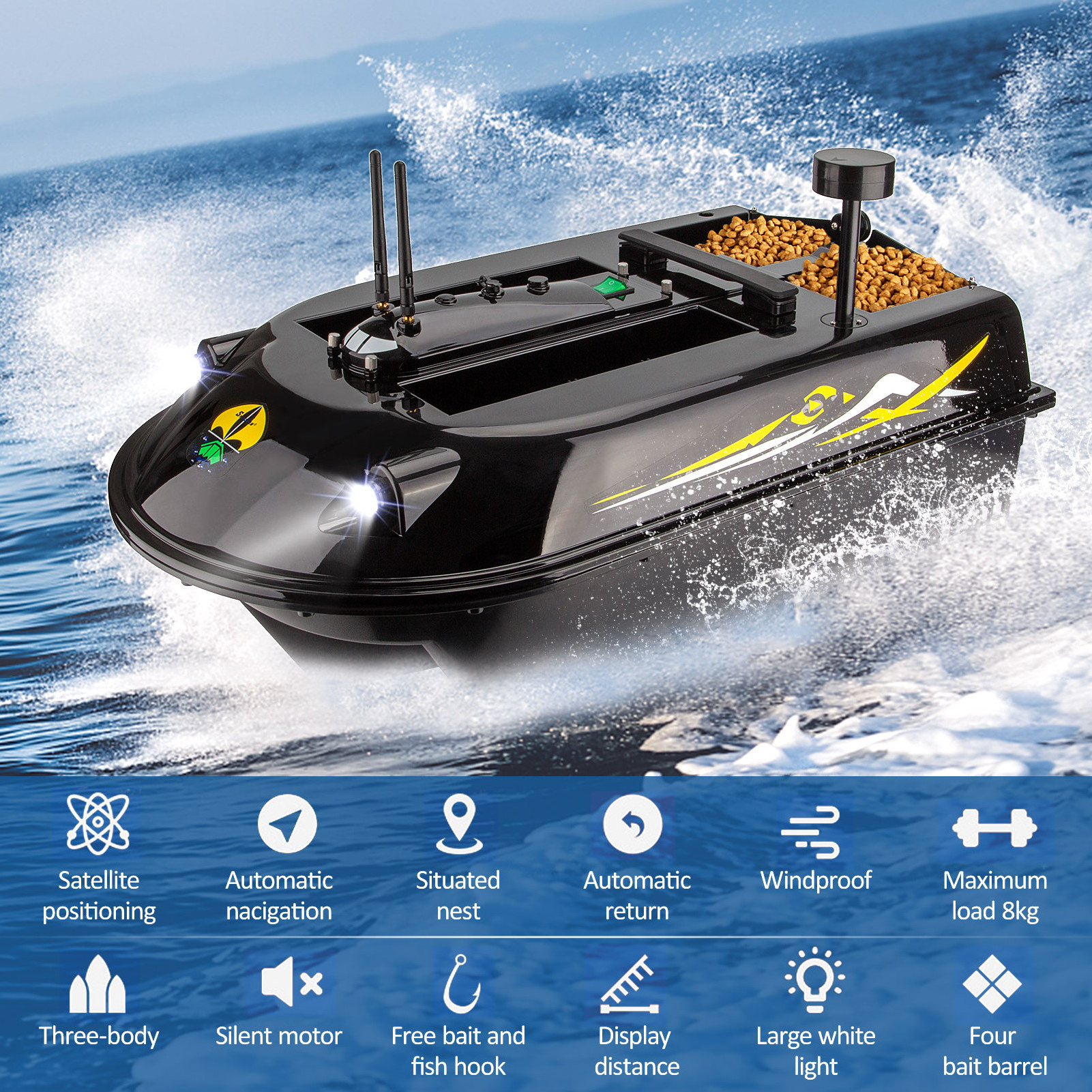 2022  new design bait boat gps autopilot 600m Remote Control Sea Fishing Bait Boat with Fish Finder