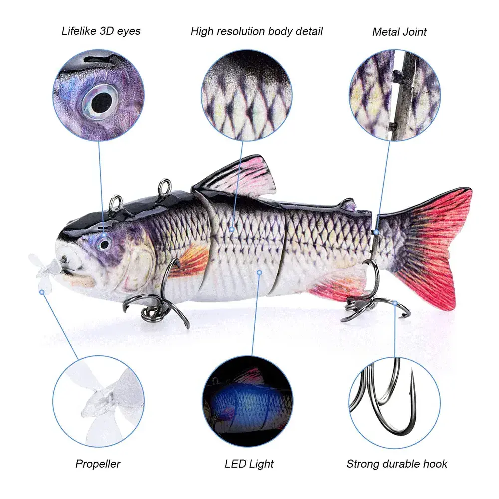 Jetshark 130mm 42g Robotic Swimming Bait Wobblers For Swimbait USB Rechargeable LED Light Fishing Auto Electric Lure